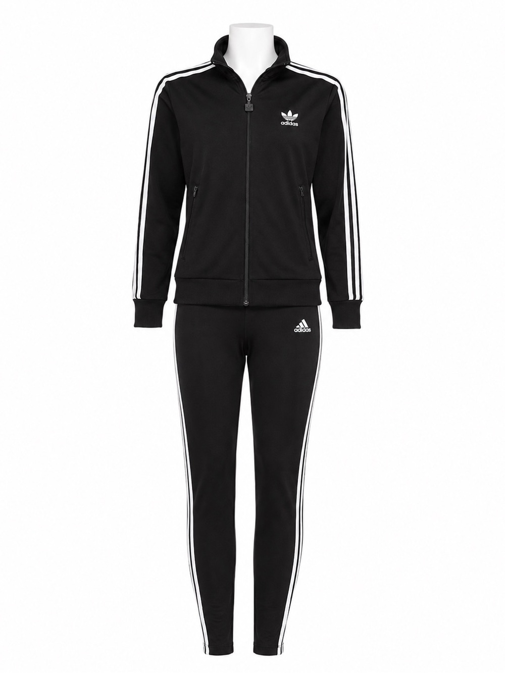 Size M Adidas Originals Women’s Black 3-Stripe Tracksuit Set Jacket Pants